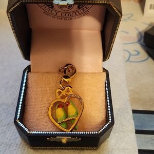 Juicy Couture Gold Tone Heart Brooch with Yellow & Green Parakeets